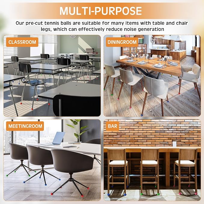 Poen 48 Pcs Precut Tennis Balls Bulk Furniture Tennis Balls for Chairs Chairs Leg Floor Protector Foot Covers Glide Coverings for Classroom Furniture Legs Protectors