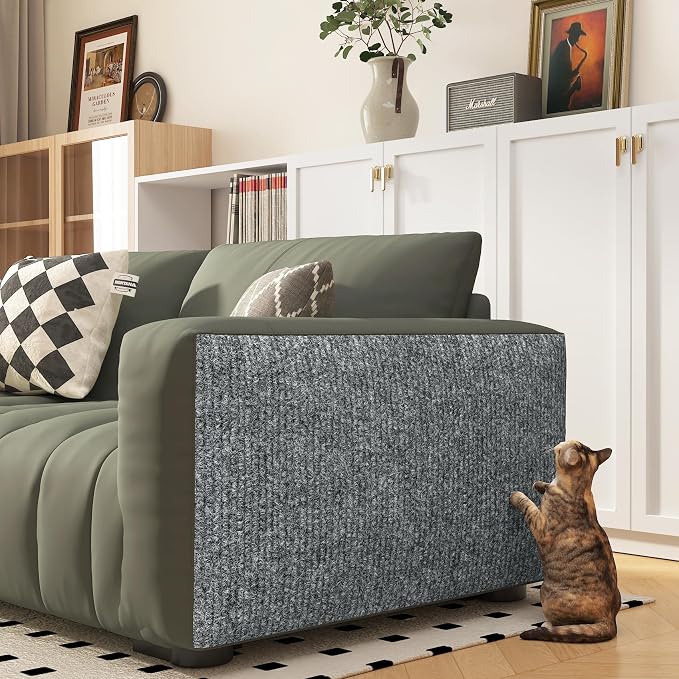 Yenhome 15.7"X160" Cat Scratch Deterrent for Furniture, Anti Scratch Furniture Protector, Couch Protector from Cat Claws Renter Friendly Trimmable Self-Adhesive Carpet Cats Wall Scratcher (Grey White)