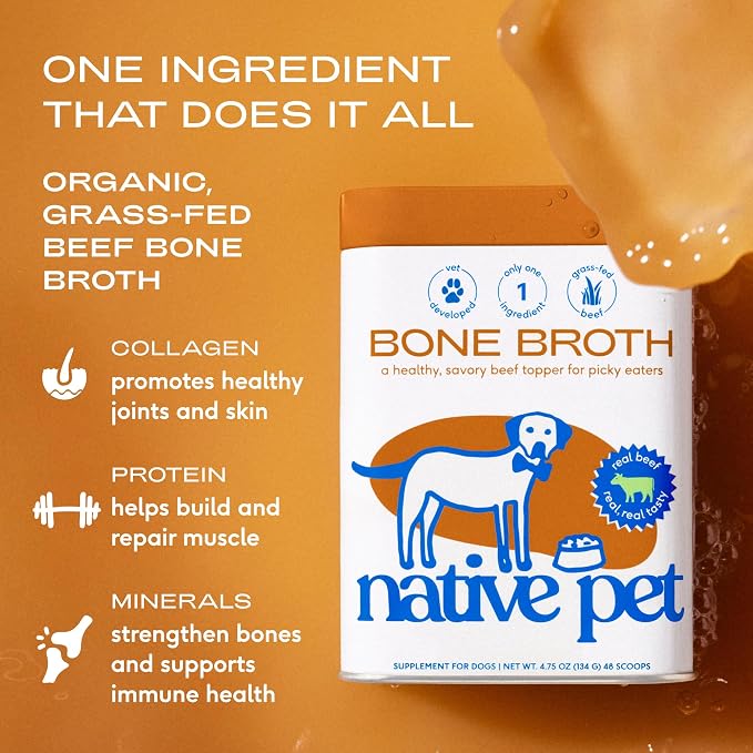 Native Pet Beef Bone Broth Powder for Dogs (48 Servings) & Goat Milk Powder for Dogs (60 Scoops) - Organic Goat Milk to Support a Healthy Digestive System and Beef Bone Broth Protein Rich Supplement