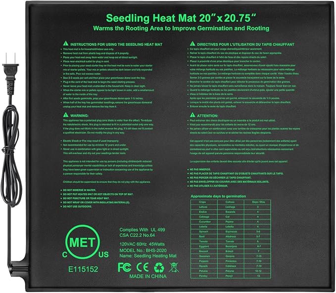 Bestio Waterproof Seedling Heat Mat, 20×20.75 in Heat Mats for Seed Starting, MET Certified Seed Mat, Suitable for Indoor Gardening, Germination