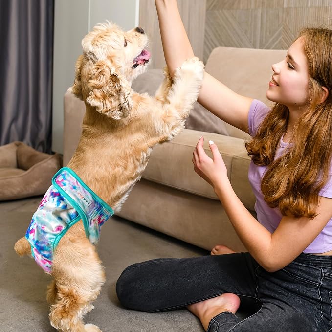 Langsprit Washable Female Dog Diapers (3 Pack) - No Leak Reusable Diapers for Doggy Female in Period - Highly Absorbent Dog Heat Panties with Adjustable Snaps Colourful S Size