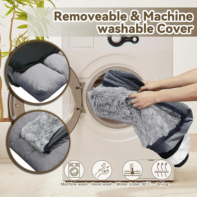 Dog Bed for Extra Large Dogs Breeds, Deluxe Plush Dog Crate Beds, Comfy Kennel Pad, Pet Sleeping Mat, Waterproof, Removable and Machine Washable Cover & Non-Slip Bottom, 46"X30" Grey