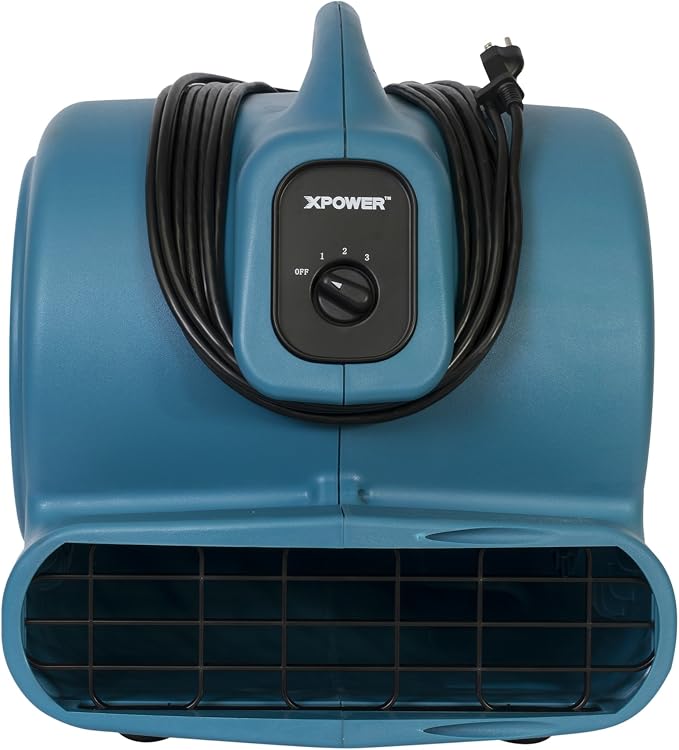 XPOWER X-830 Pro 1 HP 3600 CFM Centrifugal Air Mover, Carpet Dryer, Floor Fan, Blower, for Water Damage Restoration, Janitorial, Plumbing, Home Use Blue