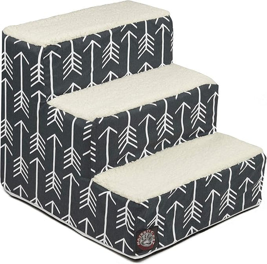 Majestic Pet 3 Step Portable Dog Stairs for Small Dogs to get on Bed Supports 250 lbs or Less – Dog Steps for High Bed with Machine Washable Cover –Pet Stairs for Cats Arrow Navy Blue