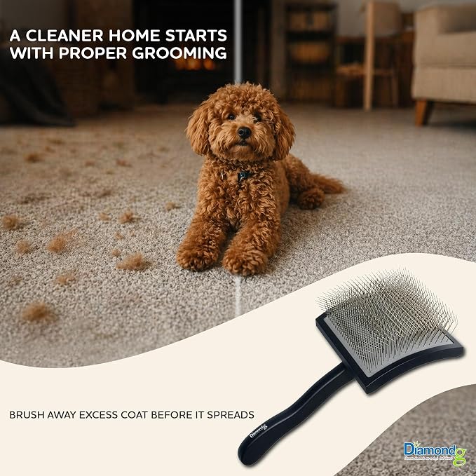 Diamondg Pet Slicker Brush for Dogs & Cats – Professional Grooming Brush for Shedding, Detangling & Coat Maintenance, Gentle Fine Wire Pins, Ergonomic Handle, Black