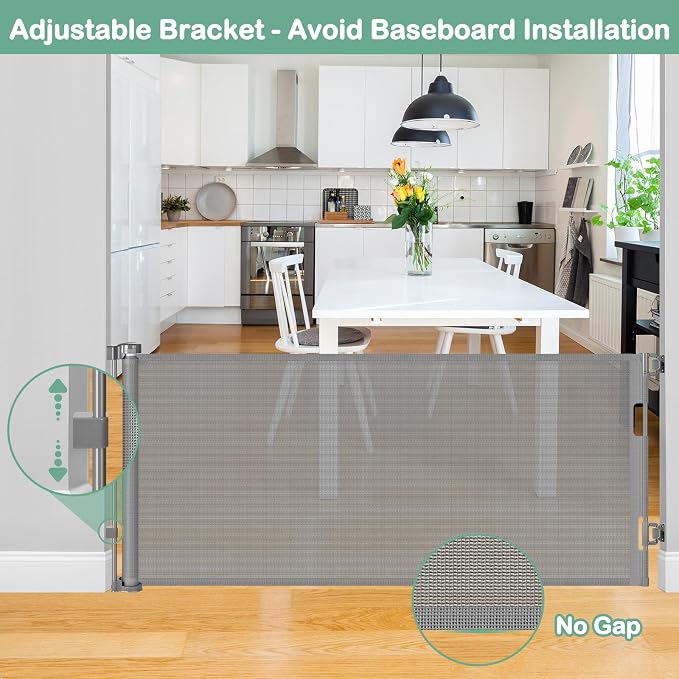 BETERTEK 80 Inch Wide Retractable Baby Gates for Dogs Indoor, Anti-Scratch Mesh Pet Gate for Doorways, 33” Tall Retractable Outdoor Gate for Decks, Anti-Climb Safety Mesh Gates for Kids or Pets, Gray