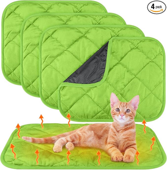 4 Pack Self Heating Cat Pad Self Warming Dog Mat Reflects Body Heat Extra Warm Thermal Pet Pad Washable Dog Cat Bed Crate Bed Mat Blanket(16 x 20 Inch,Green)