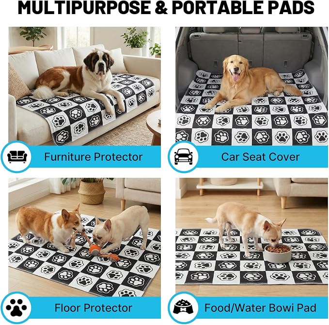 Washable Pee Pads for Dogs and Cats, 24x18In 5-Layer Ultra-Absorbent & Leak-Proof Potty Training Pads, Non-Slip Whelping Potty Pads for Housebreak Crates, Floors and Cars, 2 Packs