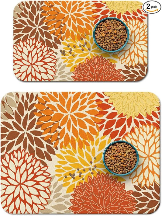 Dog Food Mats 2 Pack for Floors, Absorbent and Quick-Drying Pet Cat Food Mat,Anti-Fouling and Easy-to-Clean Pet Feeding Mat,Dog Bowl Mat for Messy Drinking Water Bowls 12"x 20"+18x24