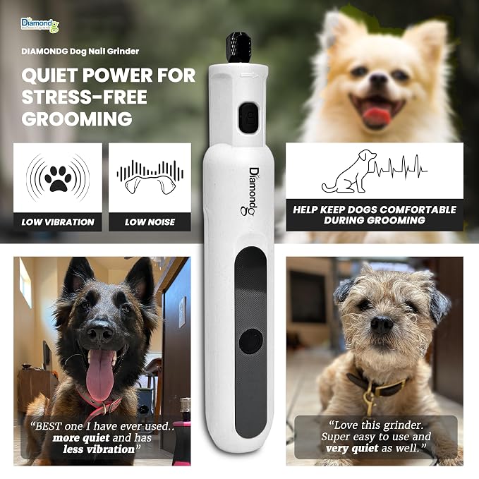 Diamondg Cordless Micro Dog Nail Grinder with Quiet Sound & LED Tip for Large & Small Dogs, 4hrs. Runtime - Electric Dog Nail Trimmer, Heavy Duty Rotary Tool Alternative to Toenail Clippers & Filers