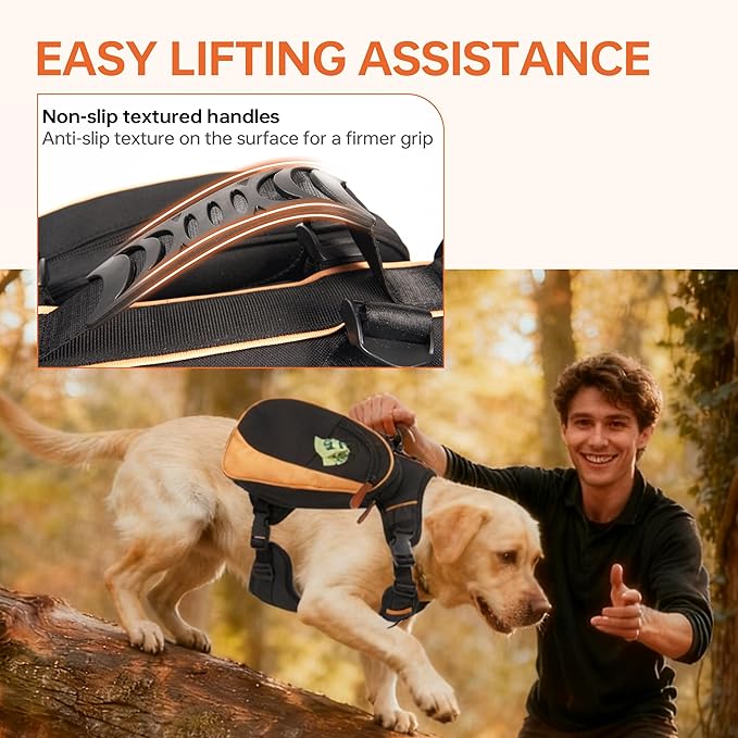 Dog Backpack for Medium & Large Dogs, Detachable Side Bags, Quick-Poop Bag Dispenser | No-Pull Adjustable Harness for Large-Chested Breeds | Non-Slip Handle for Hiking, Walking, Outdoor Adventures（S）