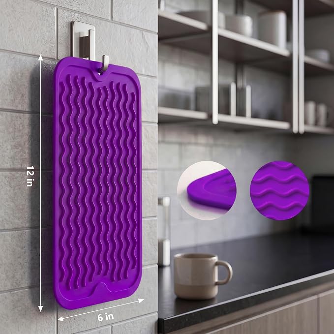 MicoYang Silicone Dish Drying Mat for Multiple Usage,Easy clean,Eco-friendly,Heat-resistant Silicone Mat for Kitchen Counter or Sink,Refrigerator or Drawer Liner Purple S 12 inches x 6 inches