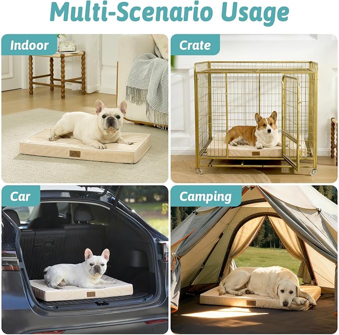 COZY KISS Large Cooling Orthopedic Dog Bed, Waterproof Egg Crate Foam Pet Bed with Removable Washable Cover, 44x32x4in,Beige