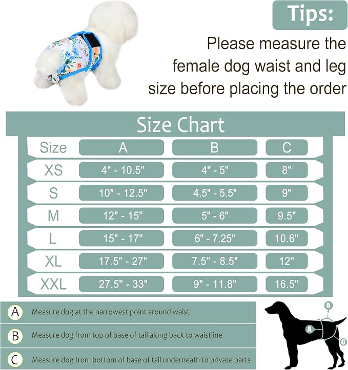 Dog Diapers Female- Reusable Diapers for Doggie in Heat - Highly Absorbent for Pet Incontinence with Adjustable Snaps Green, XL