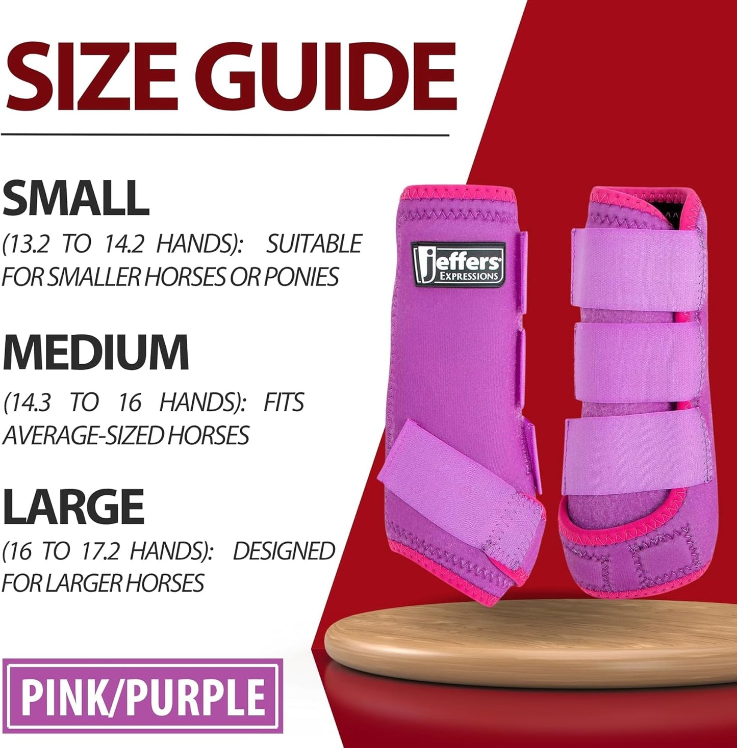 Jeffers Expression Neon Horse Boots 1 Pair - Purple & Pink, Breathable Neoprene, Secure Strap Closures, Durable Premium Protection for Jump Training & Trail Riding - Front & Hind, Large Size