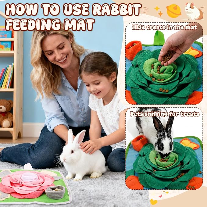 Yinkin 4 Pack Rabbit Foraging Snuffle Mat for Small Animals Puzzle Toys 13.8 x 13.8 Inches Funny Interactive Nosework Feeding Mat for Bunny Hamsters Guinea Pigs Ferrets Chinchillas (Classic Style)