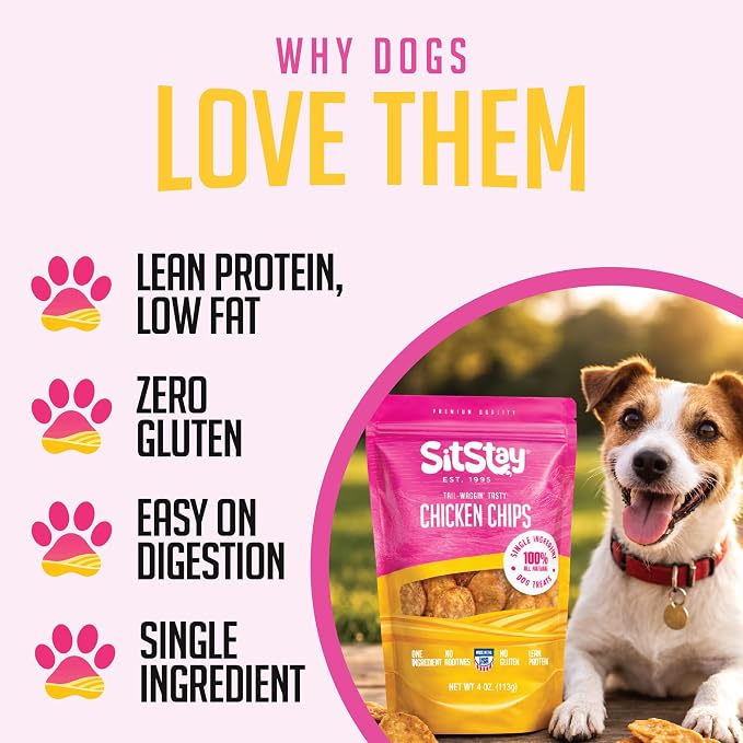 SitStay Chicken Chips Dog Treats - Chicken Chips for Dogs - Single Ingredient Dog Treats - Dehydrated 80% Protein Low Fat Training Rewards - All Breeds & Life Stages - Made in USA - 12 oz Value Pack