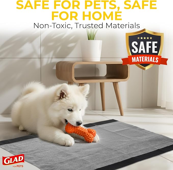Glad for Pets Extra Large Charcoal Training Pads for Dogs and Puppies, Activated Carbon Odor Control, 6-Layer Absorbent Leak-Proof Pee Pads with Pheromone Attractant, 28 x 30 in, 30 Count - 6 Pack