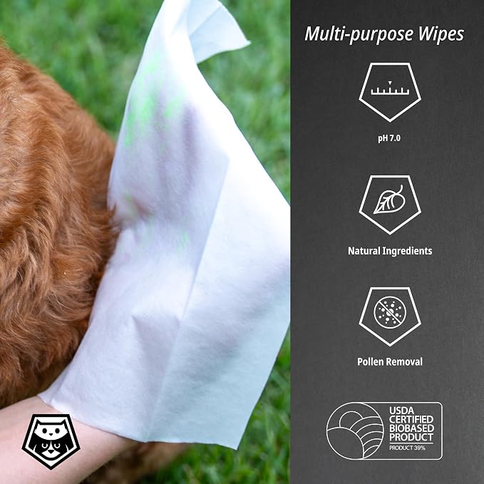 Dog Grooming Wipes Bundle – Plant-Based, Hypoallergenic & Biodegradable Wipes for Paws, Ears & Travel, Fragrance-Free, Extra Thick, 180 Count