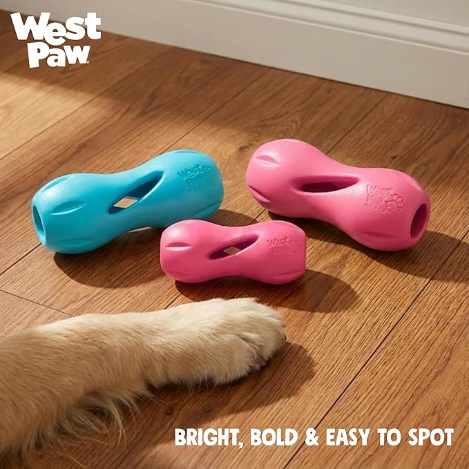WEST PAW Qwizl Durable Zogoflex Dog Puzzle Toy for Mental Stimulation, and Enrichment - Treat Dispensing for Bully Sticks and Dental Sticks - Dishwasher Safe - Made in USA - Small - Geranium