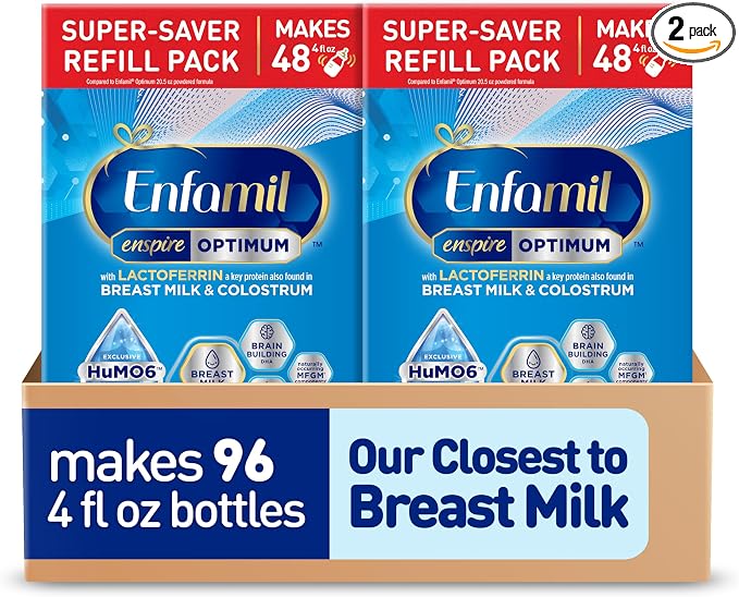 Enfamil Optimum (Enspire), Our Closest Formula to Breast Milk, Immune-Supporting Lactoferrin and Brain-Supporting DHA Baby Formula, 30 Oz Refill, (Pack of 2)