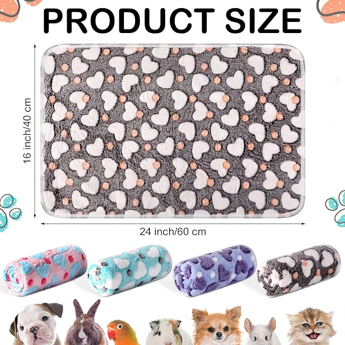 Tudomro 8 Pcs Absorbent Guinea Pig Blankets Washable Small Animal Fleece Bedding Cage Liners Reusable Pet Sleep Mat Pad Cover for Ferret Chinchilla Furniture Protection(Heart,16 x 24 Inch)