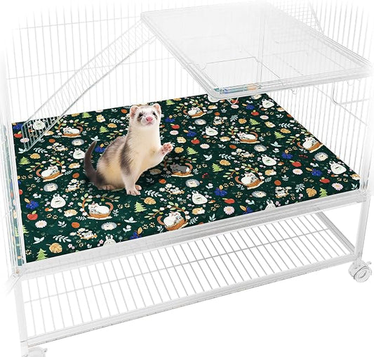 Ferret Cage Liner for Ferret Nation & Critter Nation Cage,Cute Animal Print,Washable Bedding,Cage Accessories for Ferrets, Chinchillas, Rats, Rabbits & Other Small Pets (Bottom Pan Liner)