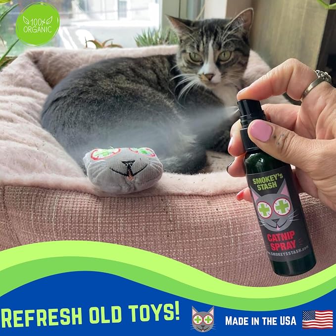 Smokey's Stash Catnip Spray and Dried Catnip Bundle for Cats - 2oz Catnip Spray and Premium Pop-Top Can, Handcrafted in the USA