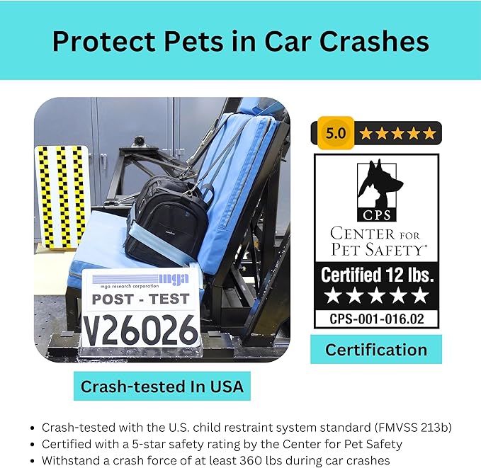 Crash-Tested Dog Carrier Airline Approved | 3-in-1 Lab-Tested Cat Car Seat, TSA Airline Approved Cat Carrier Soft, Expandable Dog Carriers for Small Dogs | 5-Star CPS Certified for Crash Protection.