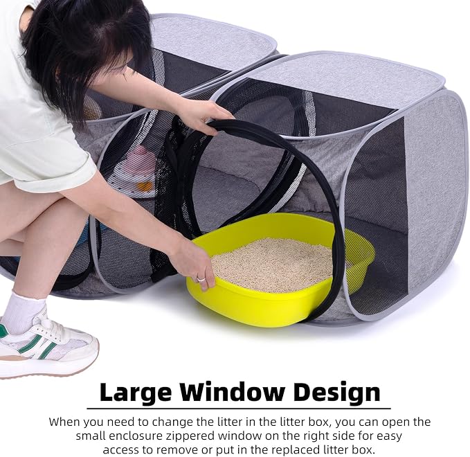 NAFU Corner Cat Playpen for Indoor Use, Pet Playpen with Litter Box Compartment, Foldable & Portable Enclosure for Kittens or Puppy, Cat Houses & Condos