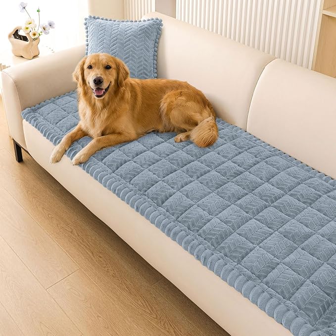 Smiry Couch Cover for Dogs, Non Slip Fuzzy Pet Sofa Covers Washable for 3 Cushion Couch, Soft Thick Furniture Protector for Cats Dogs, Against Fur, Dirt, Scratch Resistant (Haze Blue, 35.4"x82.7")