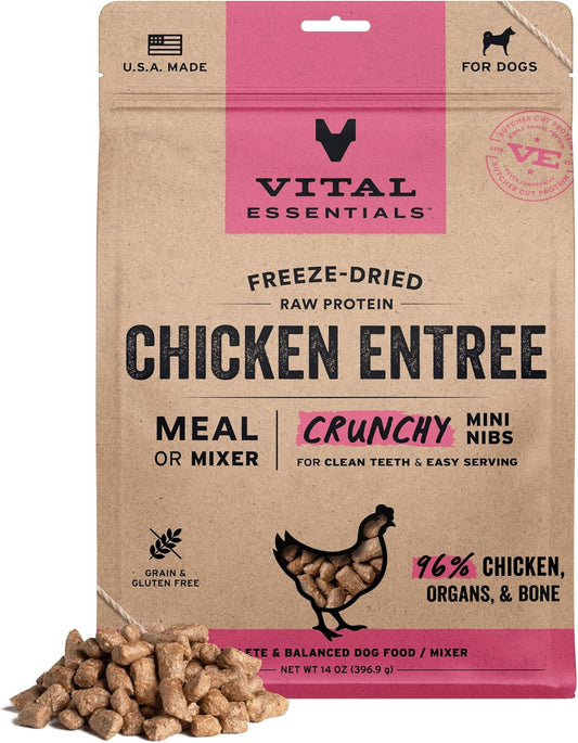 Vital Essentials Freeze-Dried Raw Chicken Meal or Mixer Dog Food Crunchy Mini Nibs, 14 oz