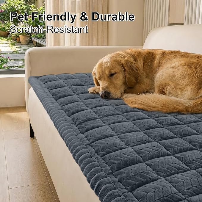 Smiry Couch Cover for Dogs, Non Slip Fuzzy Pet Sofa Covers Washable for 3 Cushion Couch, Soft Thick Furniture Protector for Cats Dogs, Against Fur, Dirt, Scratch Resistant (Dark Grey, 27.6"x95")