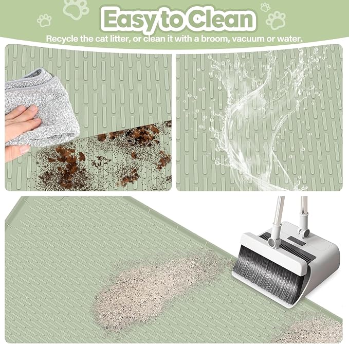 Kalolary Cat Litter Mats, 40" x 28" Extra Large Silicone Cat Mat for Litter Box, Easy to Clean Kitty Litter Trapping Mat, Soft on Kitty Paws, Waterproof, Urine-Proof Kittys Litter Mats for Floor,Green