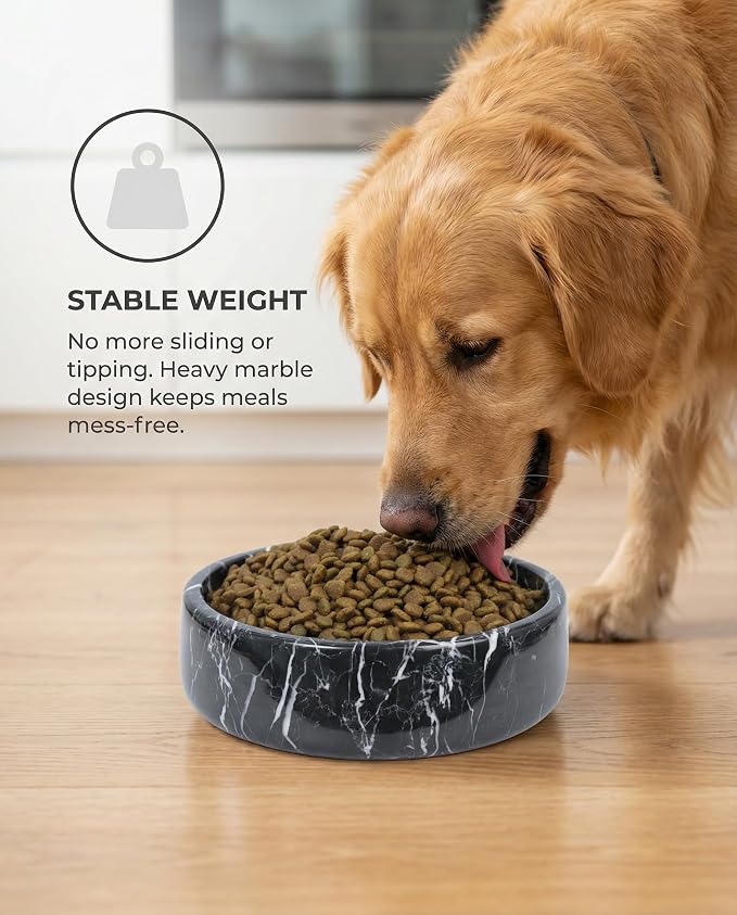 OOBOOB Natural Marble Dog Bowls, Heavy Non-Slip Dog Food Bowl & Pet Bowls for Dogs and Cats, Stylish Modern Design for Feeding Station & Home Decor