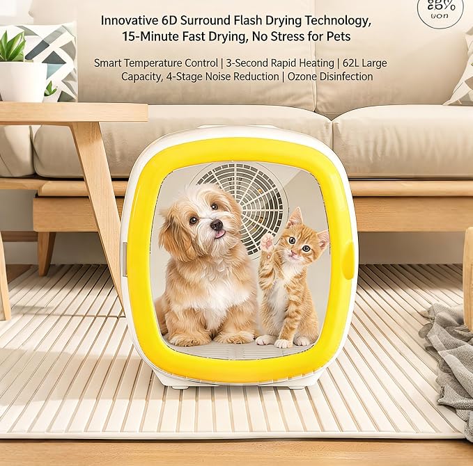 Automatic Pet Hair Dryer Box, 62L, 360° Drying with Temperature Control, 4 Speed Settings, 5 Drying Modes, Includes 5 Towels, White