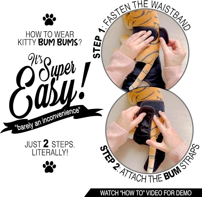 Kitty Bum Bums Reusable Cat Diapers and Stud Pants to Prevent Pee Marking - with Adjustable Tabs to Fit (Pack of 3) (Large)