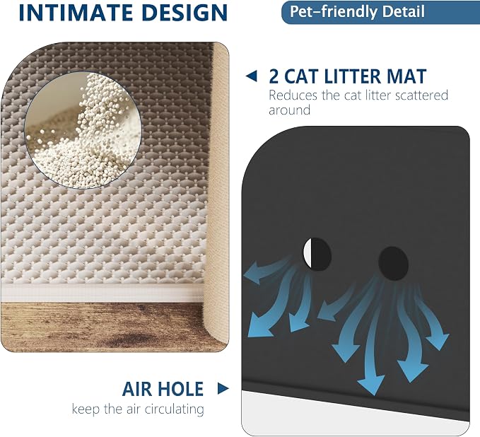 Cat Litter Box Enclosure, Two-Story Wooden Hidden Litter Box Furniture with Scratching Post, Multi-Level Cat Washroom Cabinet for 2 Cats, Reinforced Wood Frame & Ventilated Design for Small Apartment