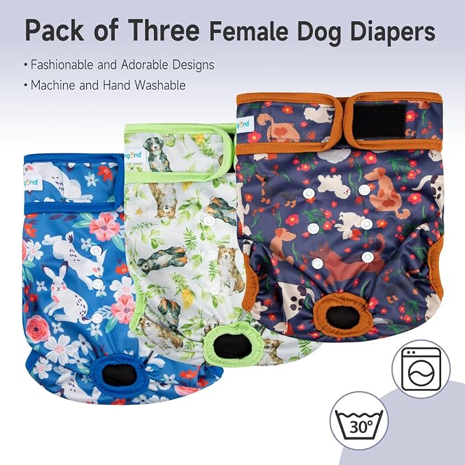 Paw Legend Washable Reusable Female Dog Period Diapers for Heat Doggie Puppy Diapers for Female Dogs (3 Pack, X-Large)
