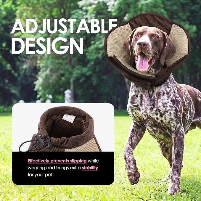 AOFITEE Dog Cone - Foldable Cone for Dogs After Surgery, Adjustable Comfy Cones to Stop Licking, Soft Dog Cone Collar for Large Dogs, Elizabethan Pet E-Collar for Wound Healing, Brown Large