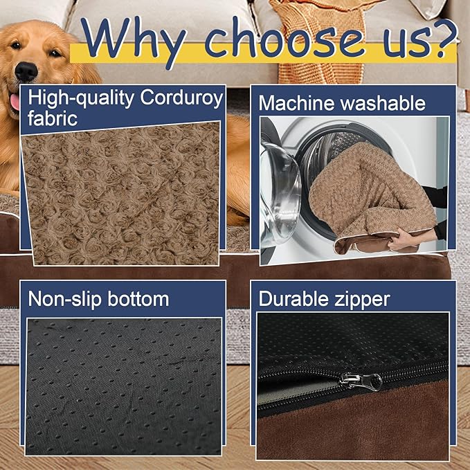 Orthopedic Dog Bed for Large Medium Sized, Washable Memory Foam Large Dog Bed, Medium Pet Sofa with Removable Cover, Washable Waterproof Pet Couch Beds(Brown, M)