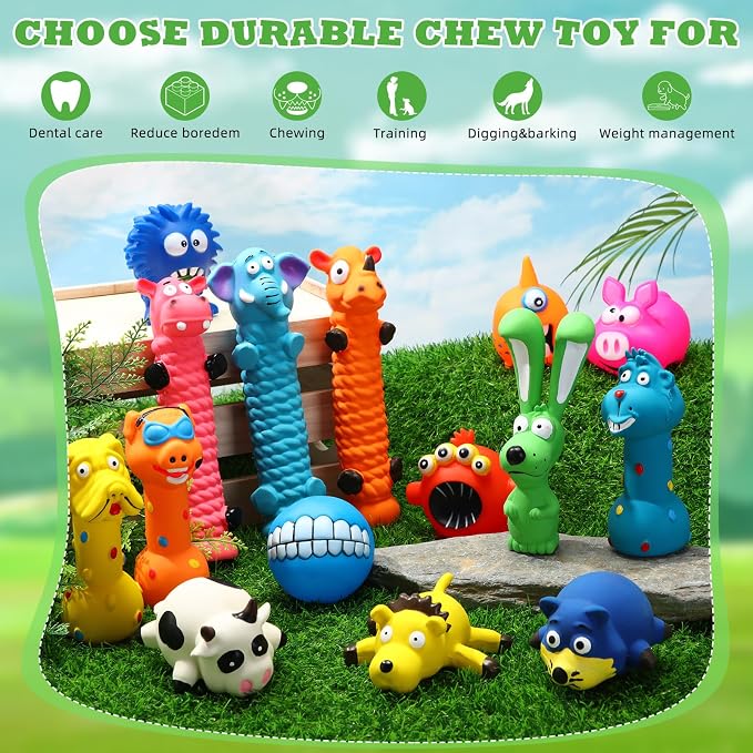 Shappy 20 Pcs Squeaky Dog Toys, Latex Rubber Dog Toys Bulk Soft Squeak Chew Balls Assorted Animals Puppy Fetch Interactive Play for Medium Large Pets(Cute)