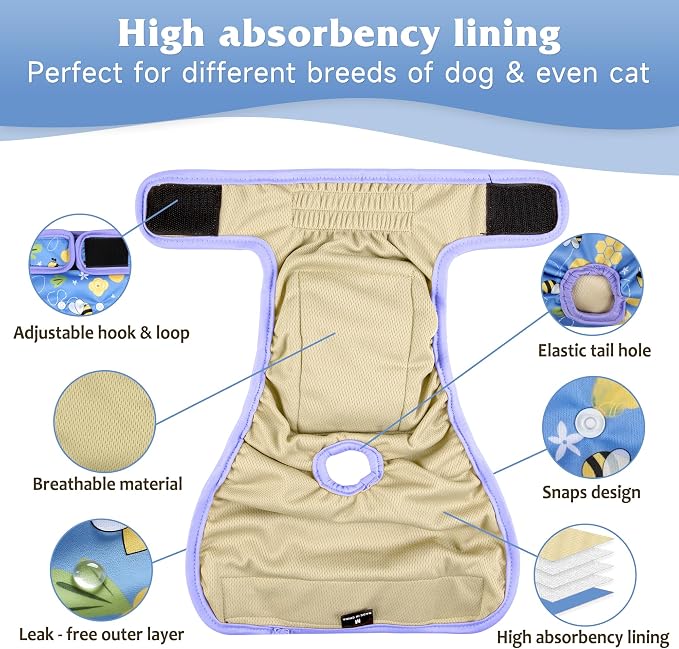 Dog Diapers Female 5pcs,Reusable Dog Doggie Puppy Doggy Diapers Female, Period Panties in Heat, Lamb, Medium