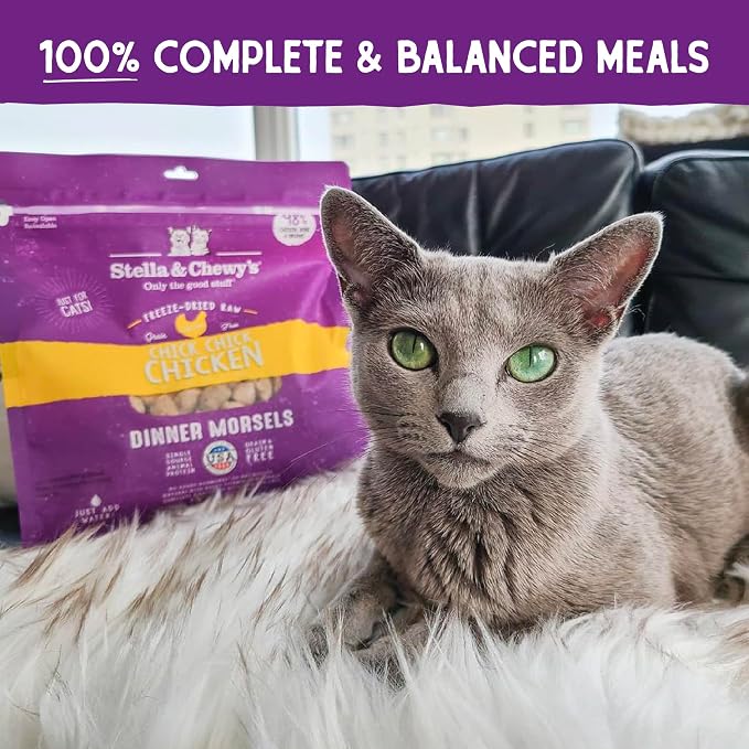 Stella & Chewy's Freeze-Dried Raw Cat Dinner Morsels - Premium Chicken Recipe with 98% Cage-Free Meat & Organs - Natural Grain-Free Cat & Kitten Food - Made in USA - 8 oz