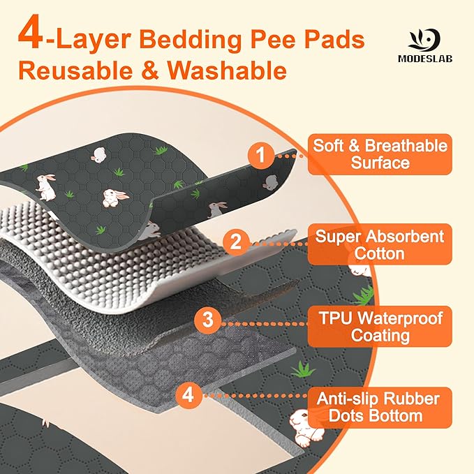 2-Pack Guinea Pig Cage Liner, 31in x 36in Fast Absorption Washable Bedding Pee Pads for Dogs Puppy Rabbit Small Animal Cage Mat, Leakproof & Non-Slip