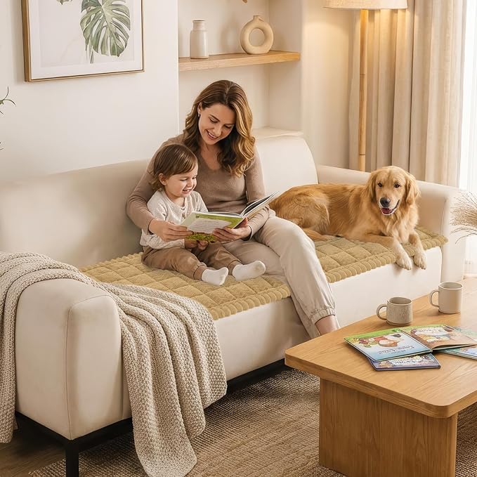 Smiry Couch Cover for Dogs, Non Slip Fuzzy Pet Sofa Covers Washable for Sectional Couch, Soft Thick Furniture Protector for Cats Dogs, Against Fur, Dirt, Scratch Resistant (Camel, 43"x63")