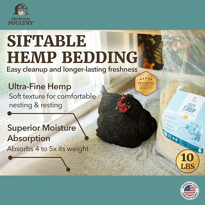 Cozy Coop Premium Siftable Hemp Bedding for Chicken Coop & Small Animals, Super Fine Low Dust Absorbent Hemp Bedding, Made in USA for Deep Litter, Nesting Boxes & Brooders, 10lb