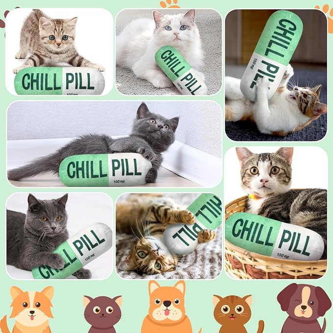 CUweipeng Dog Squeaky Chew Toy - Green Chill Pill Capsule Stuffing Teething Squeak Soft Plush Pet Puppy Toy Supplies Outward Hound Small Medium Large Breed Crinkle Dog Aggressive Chewer Keep Them Busy