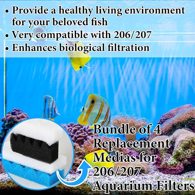 Threlaco 18 Pcs Compatible with Fluval 206/207 Aquarium Filters Sponge Set, Including Foam Pad, Water Polishing Pad, Foam Max, for Replacement Filter Media