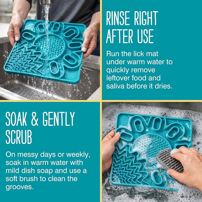 Messy Mutts and Cats Framed Silicone Multi-Surface Lick Mat | 9.5” x 9.5“ | Slow Feeder Mat for Boredom & Anxiety | Interactive Lick Pad for Dogs and Cats | Blue